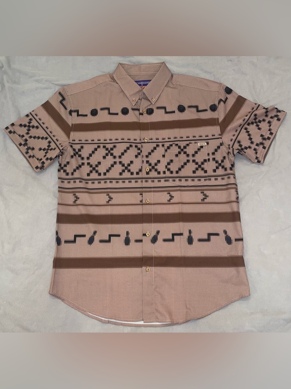 RSVLTS X Big Lebowski Men’s Short Sleeve Button Up Polo Shirt Top Large